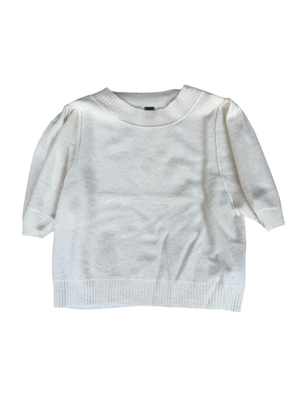 Free People Ivory Cashmere Short-Sleeve Crewneck Sweater Size Large